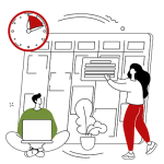 Vector illustration of students planning their SAT prep with a daily planner, emphasizing the importance of consistent study schedules.