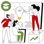 Vector illustration of a collaborative lesson planning session, highlighting innovative SAT prep strategies with a focus on progress and understanding.