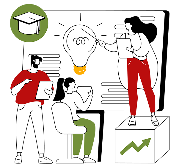 Vector illustration of a collaborative lesson planning session, highlighting innovative SAT prep strategies with a focus on progress and understanding.