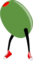 Image of The Olive Book mascot, a green olive with a red pimento, representing the brand's unique and engaging approach to SAT prep.