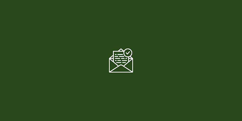 Dark green background with an open envelope icon, representing communication and important updates for SAT prep students.